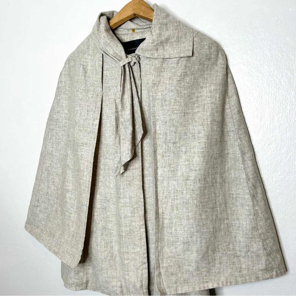 Tahari Womens Linen Blend Draped Cape JacketSmall S - Picture 3 of 9